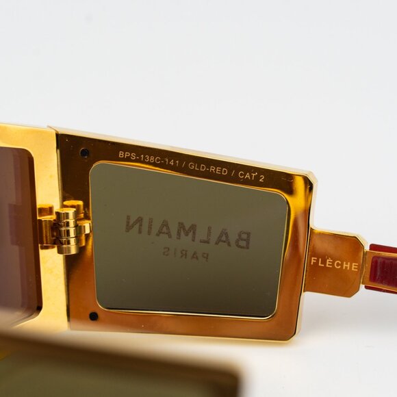 Balmain Women Sunglasses Titanium Gold Red Brown Mirror Mask FLECHE BPS-138C-141 - Picture 6 of 13